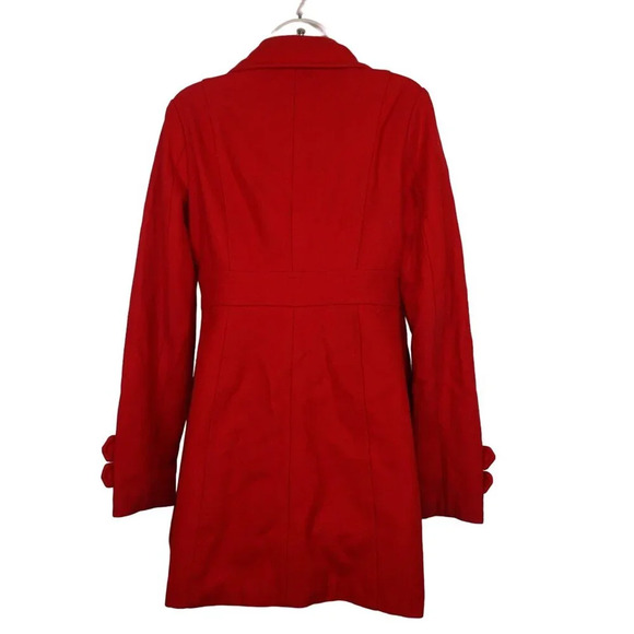 Tulle Red Wool Blend Peacoat Trench Coat Women Size S Button Closure FLAWS - Picture 4 of 15